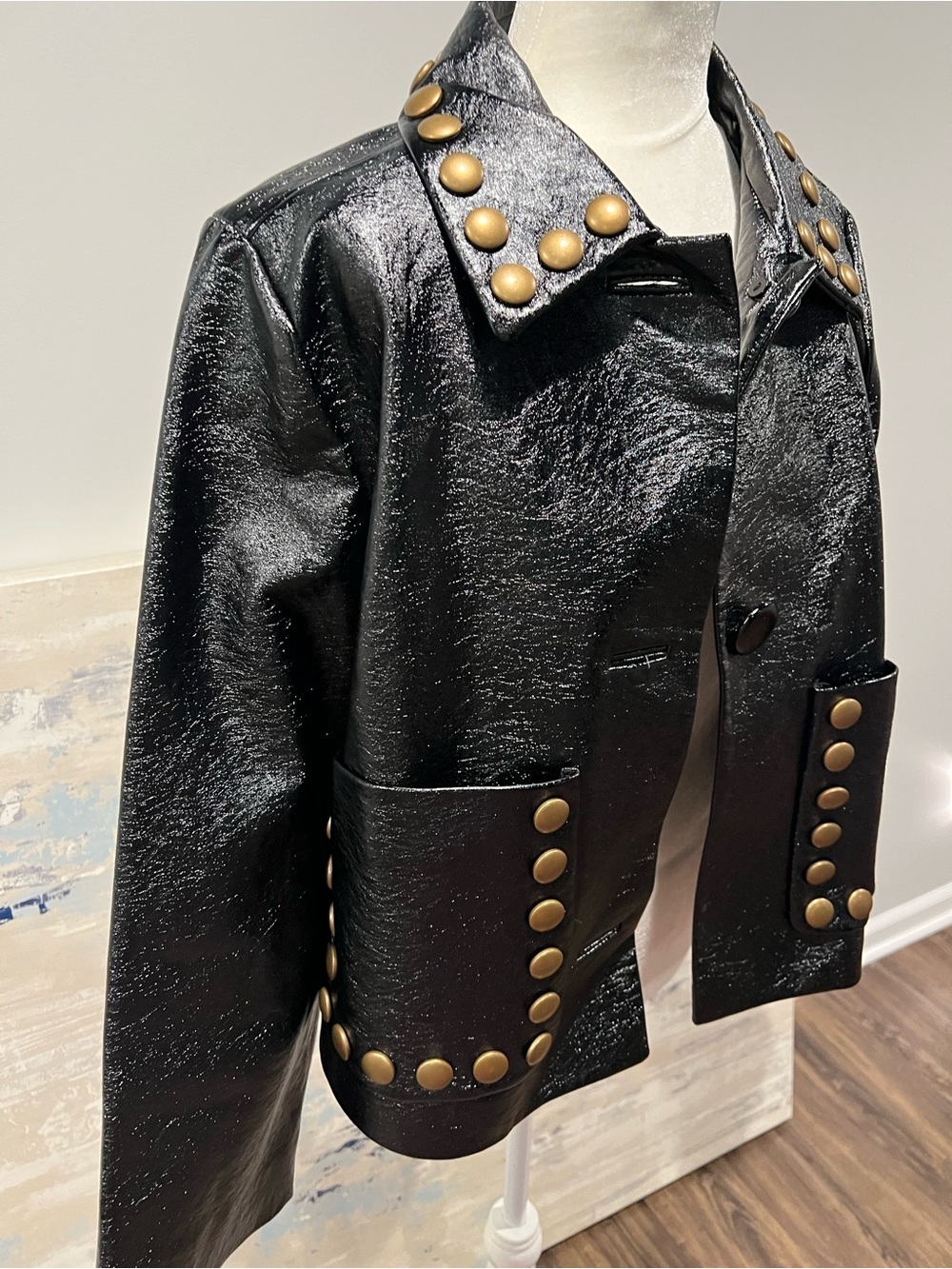 Cynthia Rowley Black Jacket with Gold Studs; size medium - Picture 2 of 8